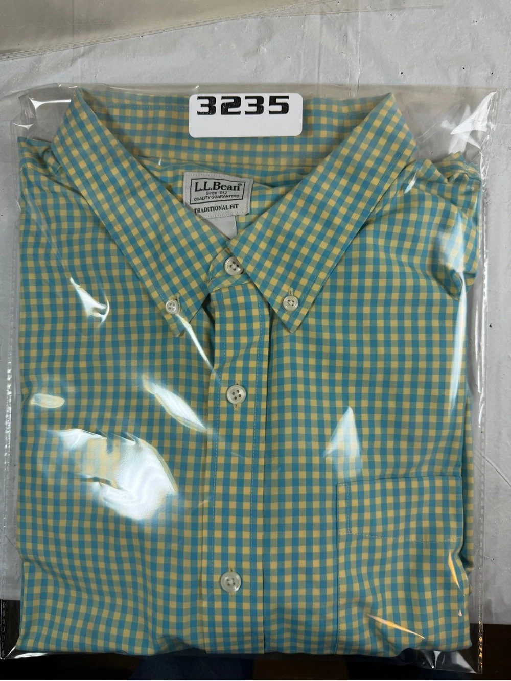 L.L. Bean Yellow and Blue Gingham Button-Down Shirt‎